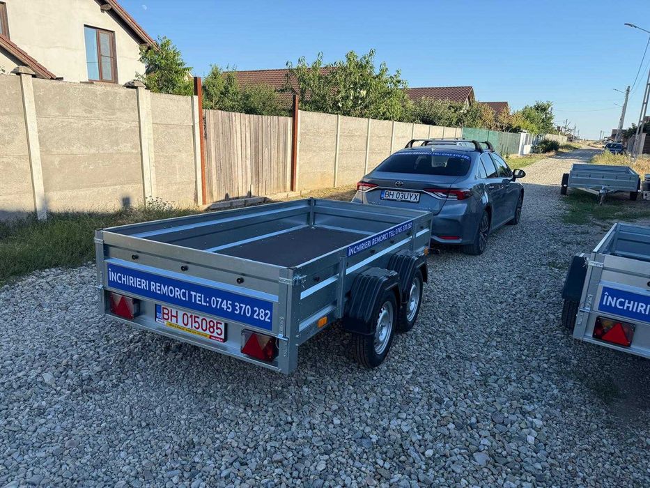 Închiriez remorcă dublu ax 750 kg | 270×135 cm | Categoria B | Rampe incluse pt ATV