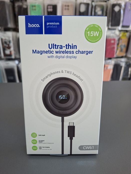 Безжично зарядно 15W с вграден дисплей бързо зареждащо с type c