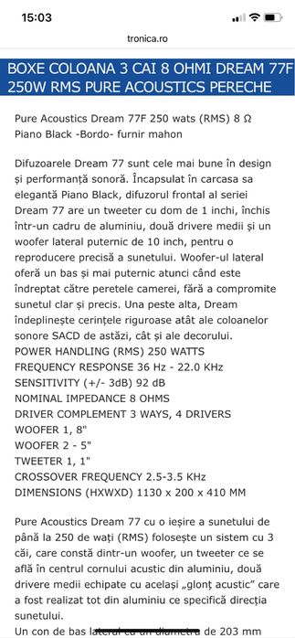 Vând Boxe Pure Acouatics
