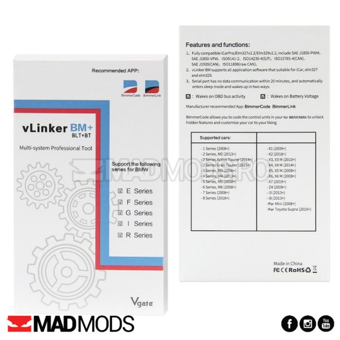 Diagnoza Vgate VLinker BM+ Dual Bluetooth 4.0 BMW Exx, Fxx, Gxx, I & M