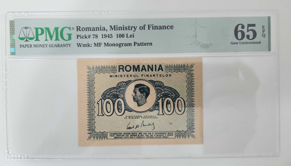 Vand bancnota 100 lei din 1945 gradata PMG65 EPQ