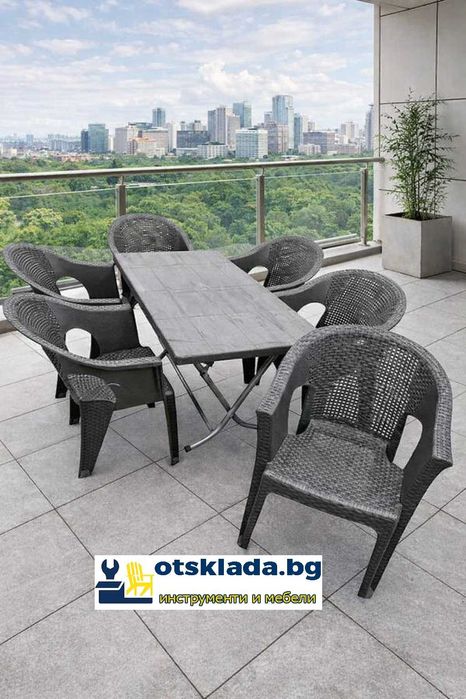 Комплект маса + 6 или 4 стола ратан 3 цвята и размери маси мод.16