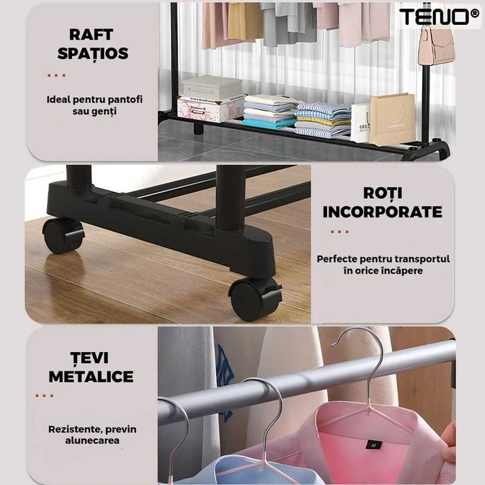 Suport Stender dublu pentru umerase haine pantofi cu roti