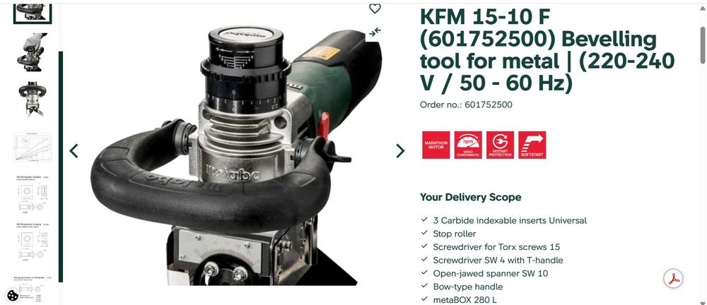 Фреза за фаски върху метал Metabo KFM 15-10 F (220-240 V / 50 - 60 Hz) 1500 W