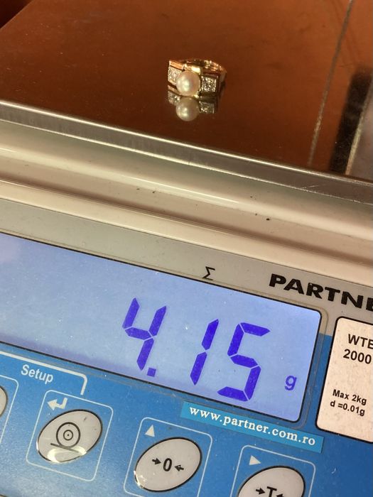 Inel vintage aur 18kt.cu diamante 0.55 si perla