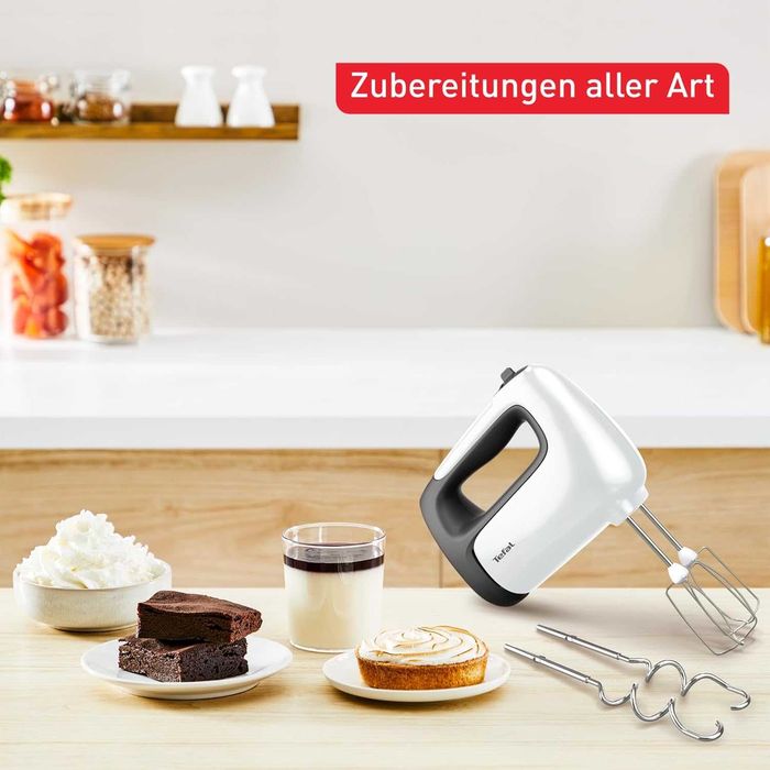 ПРОМО Нов Мощен 2г Гаранция Ръчен Миксер TEFAL PrepMix+ HT462138, 500 W, 5 скорости, Турбо режим, Бял