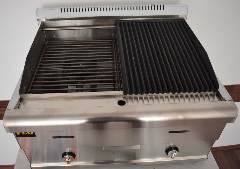 Grill profesional roca vulcanica, gaz LPG, placi fonta, 2 zone