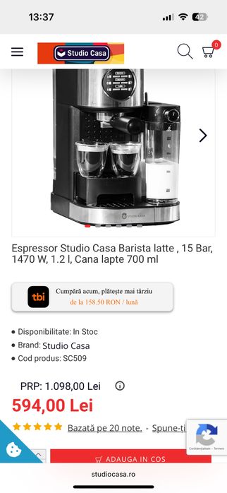 Espressor Studio Casa Barista latte 15 BAR