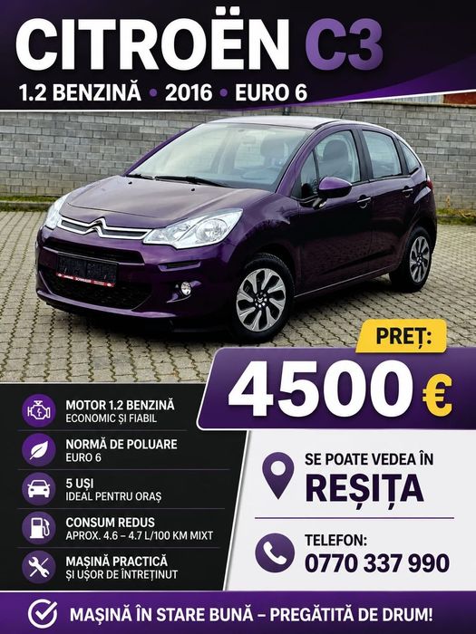 Citroen C3 1.2 benzină An 2016 Euro 6