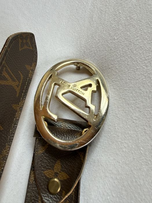 Curea maro cu catarama aurie/ Brown Leather Monogram Belt - - Gold Buckle