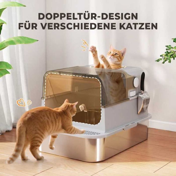 PawHut XXL кутия за котешка тоалетна от неръждаема стомана с капак