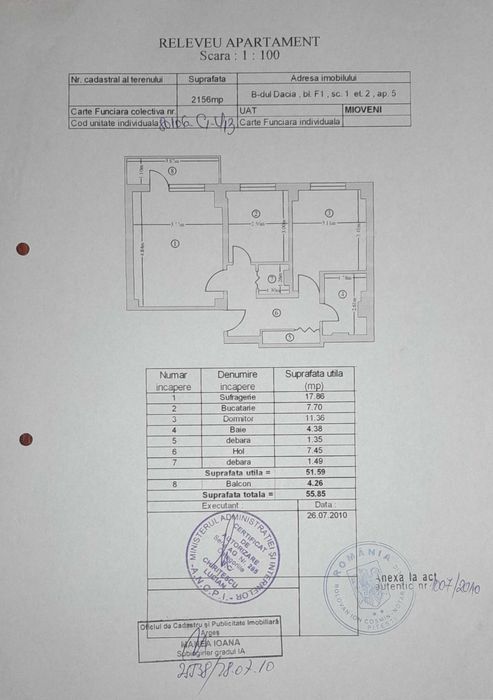 Vand apartament 2 camere etaj 2