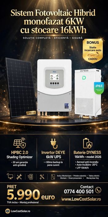 Oferta limitată LowCost Solar 6 / 12 kw cu 16 KW stocare