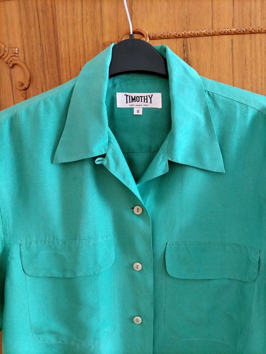 Camasa Timothy Paris, din matase de culoare verde, mar S, in stare exceptionala