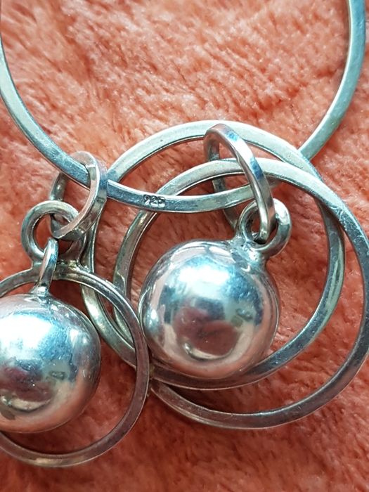 Lant colier argint 925 Italy,pandantiv cerc si bile mari,74 cm,deosebi