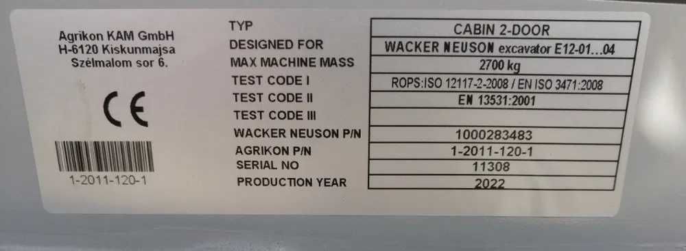 Cabină Nouă Wacker Neuson ET18 ET20 ET24 – 1000283483