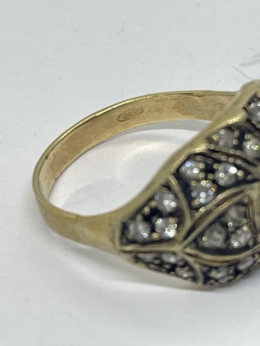 Inel din aur 12k si argint cu diamante taietura veche si rubin