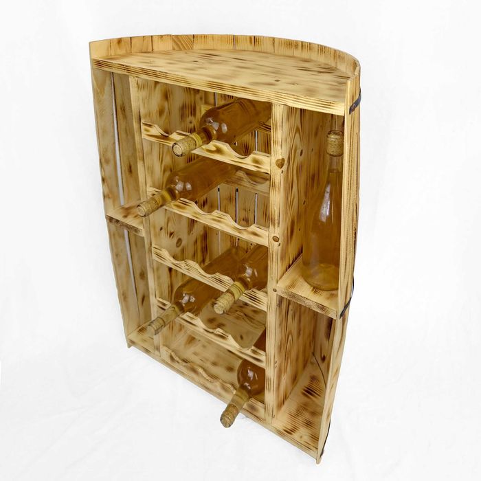 Дървена стойка / поставка за бутилки вино с формата на бъчва