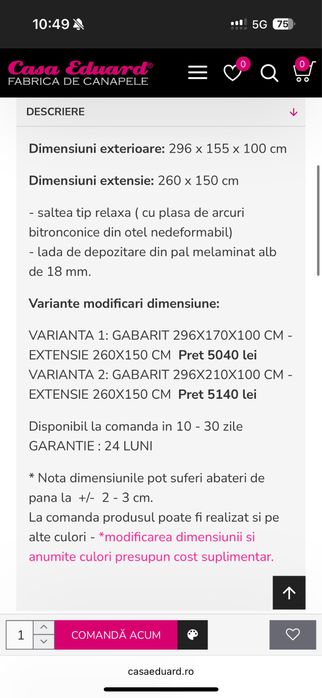 Canapea colt Coltar Extensibil Class saltea relaxa