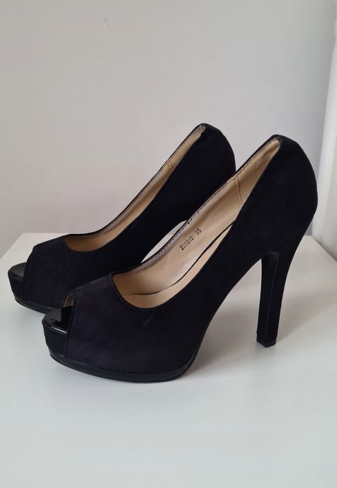 Pantofi negri eleganți cu platformă cu toc damă mărimea 35