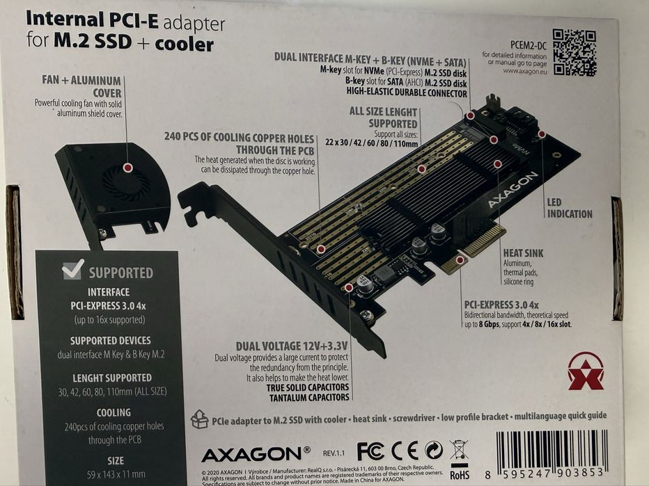 Adaptor Axagon cu 2 M.2 SSD uri si racire activa