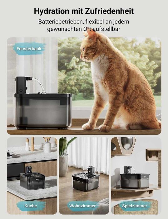 DownyPaws 2.5 L Безжичен котешки фонтан за пиене със сензор за движение