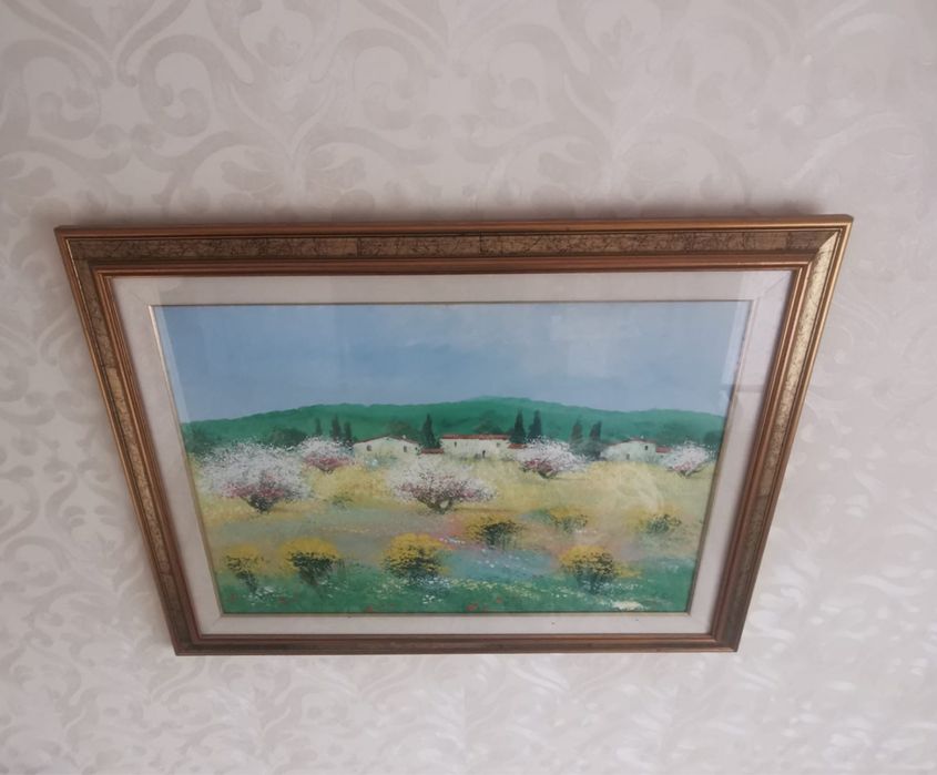 Картина пейзаж авторска за колекция масло платно рамка паспарту стъкло