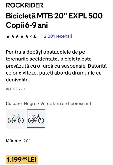 Vand bicicleta  ROCKRIDER  EXPL  500 ,20 inch