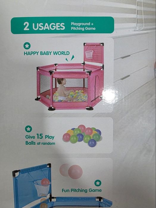 Детский игровой манеж Babyjp с мячиками и баскетбольным кольцом