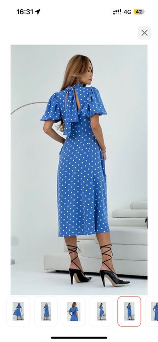 Красивое платье миди в горошек, размер 46
