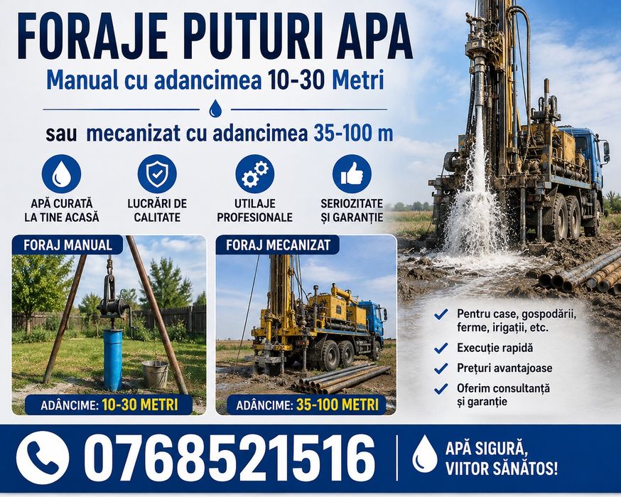 Foraje Puturi Apa Adancime 8-30 M