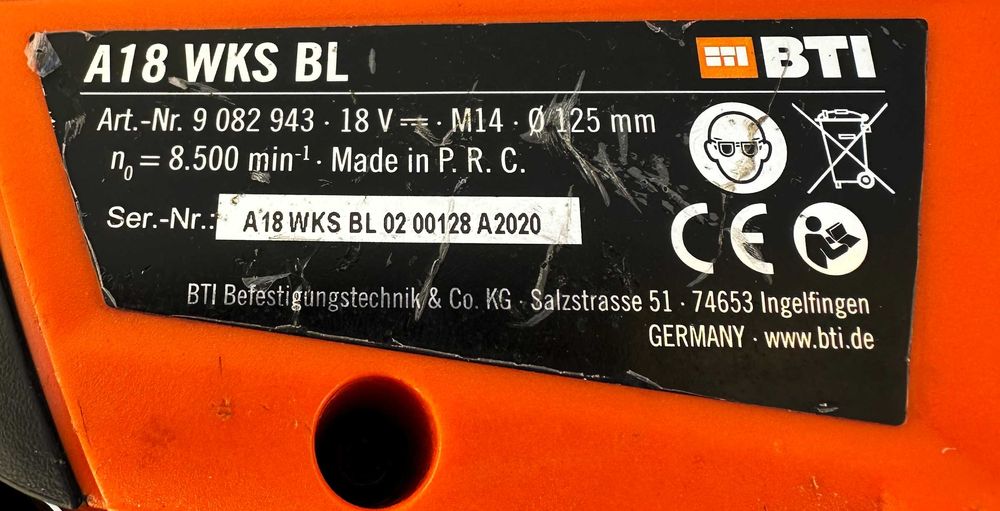 BTi A18 WKS BL - Безчетков ъглошлайф 18V 5.0Ah