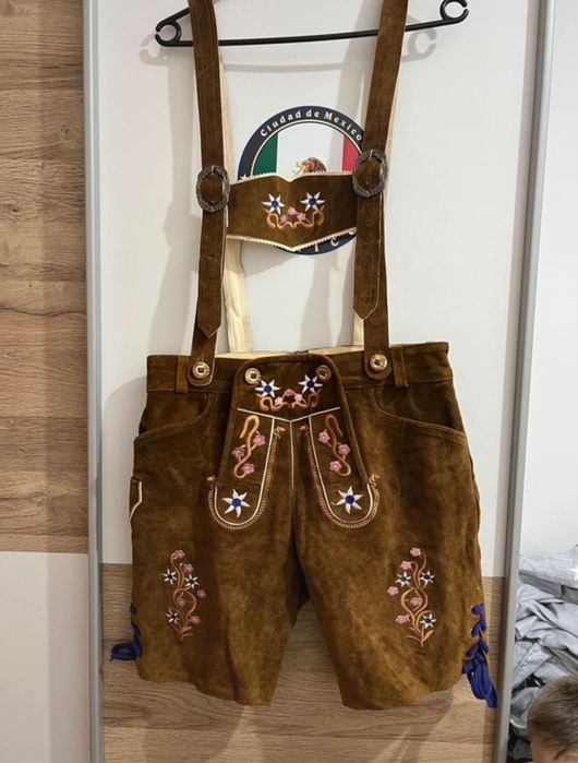 Pantaloni traditionali bavarezi Lederhosen  M piele, stil Oktoberfest