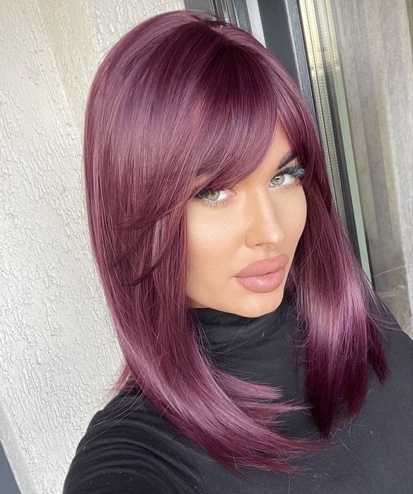 Peruca bob scurta burgundy mov