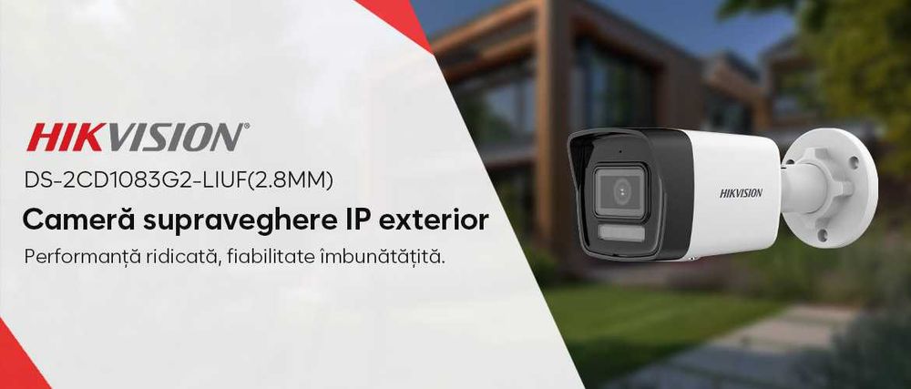 Camera supraveghere video 8MP Hikvision DS-2CD1083G2-LIUF POE IP lentila 2.8mm Smart Hybrid Light 30m microfon slot card noua