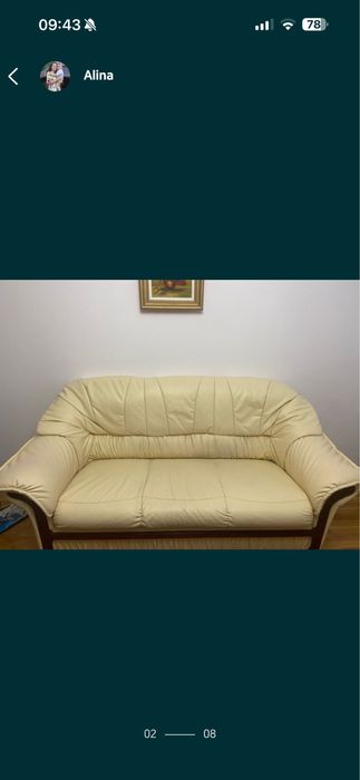 Vând canapea din piele ecologică cu 2 fotolii– stare foarte bună