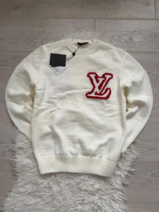 Pulover, alb-unt, LV, guler rotund