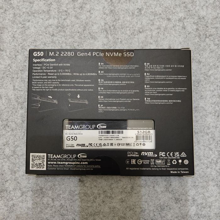SSD NVMe Team Group T-FORCE G50 512GB Gen4 (M.2 2280, PCIe 4.0 x4)