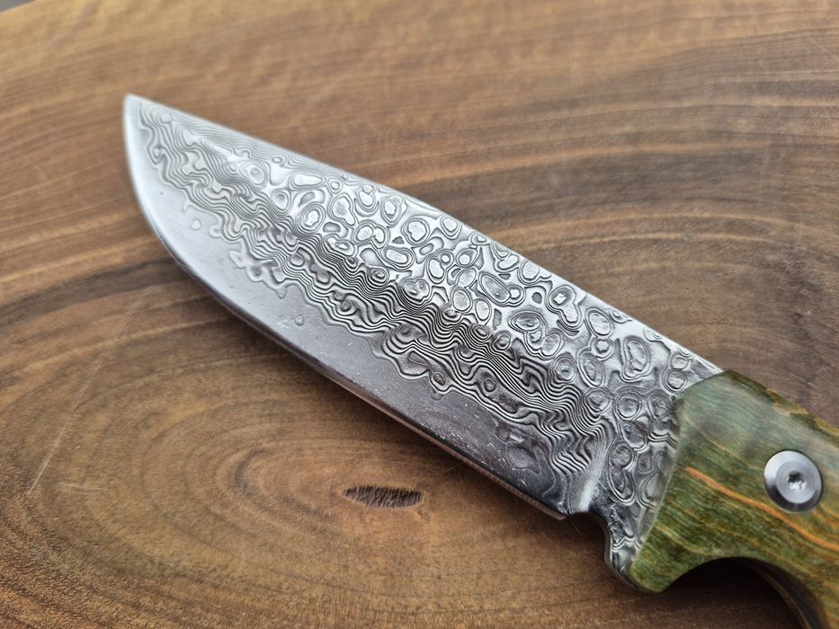 Уникален ловен нож дамаска стомана,фултанг с кожена кания LN422