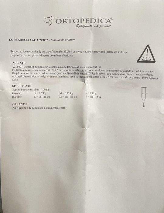 Carje metalice cu sprijin subaxilar reglabile si usoare