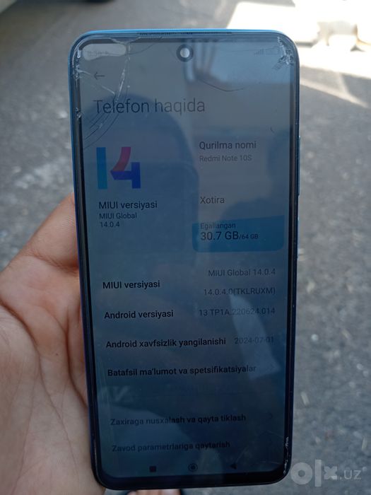 Redmi not10s 128/gb ishlashi alo karopka dakument yoq pasport kopiya