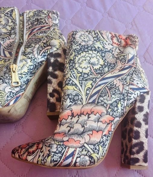 Боти Just Cavalli Baroque Floral and Leopard Print Satin Ankle Boots