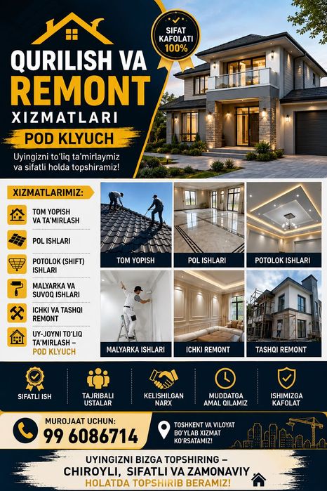 Qurilish va Remont Xizmatlari Ishonchli va Sifatli.