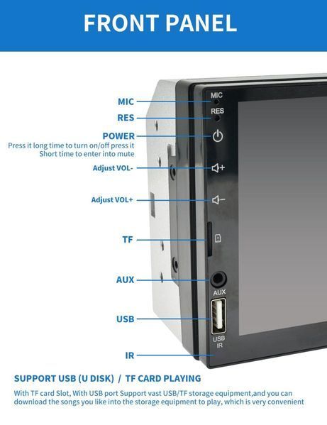 Радио MP5 плеър за кола 7инчов изскачащ дисплей, Bluetooth, RDS, USB,