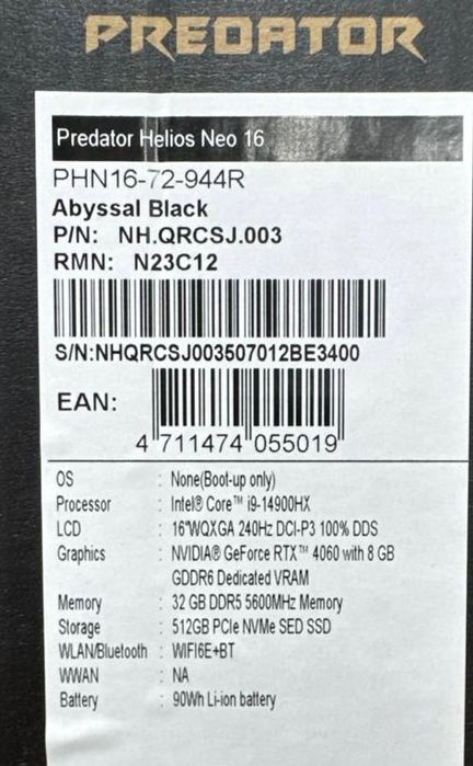 Acer Predator helio neo 16 бу