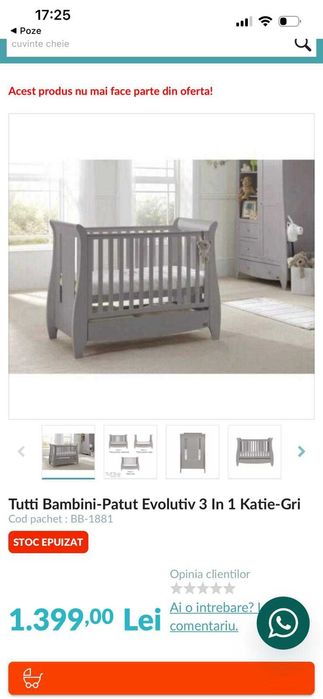 Patut Tutti Bambini din lemn. Saltea 120x60cm