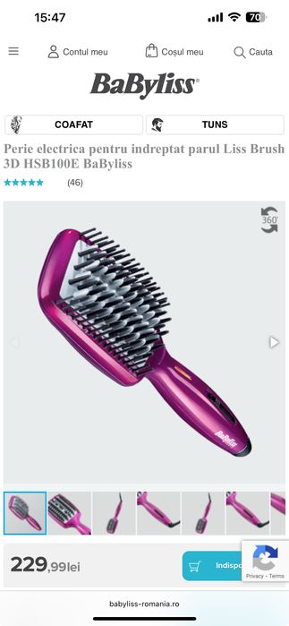 Perie electrica pentru indreptat parul Liss Brush 3D BaByliss