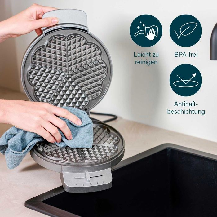 Гофретник Princess 132380, Регулируем термостат, Сив, 5 гофрети, 1200W