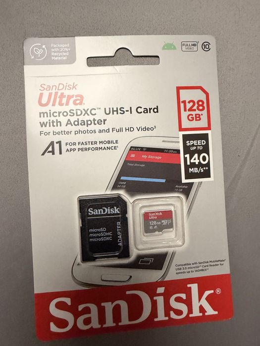Card micro sd sandisk ultra 128gb microsd xc fullhd clasa 10 A1 noi sigilat 140mbs