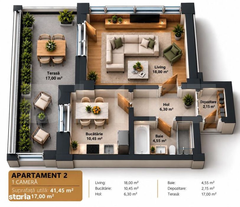 Apartament cu 1 camer, 41 mp, zona Rediu